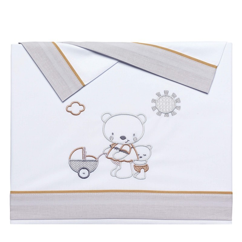 Sábanas carrito de bebé modelo Honey Bear Blanco y Gris - Interbaby